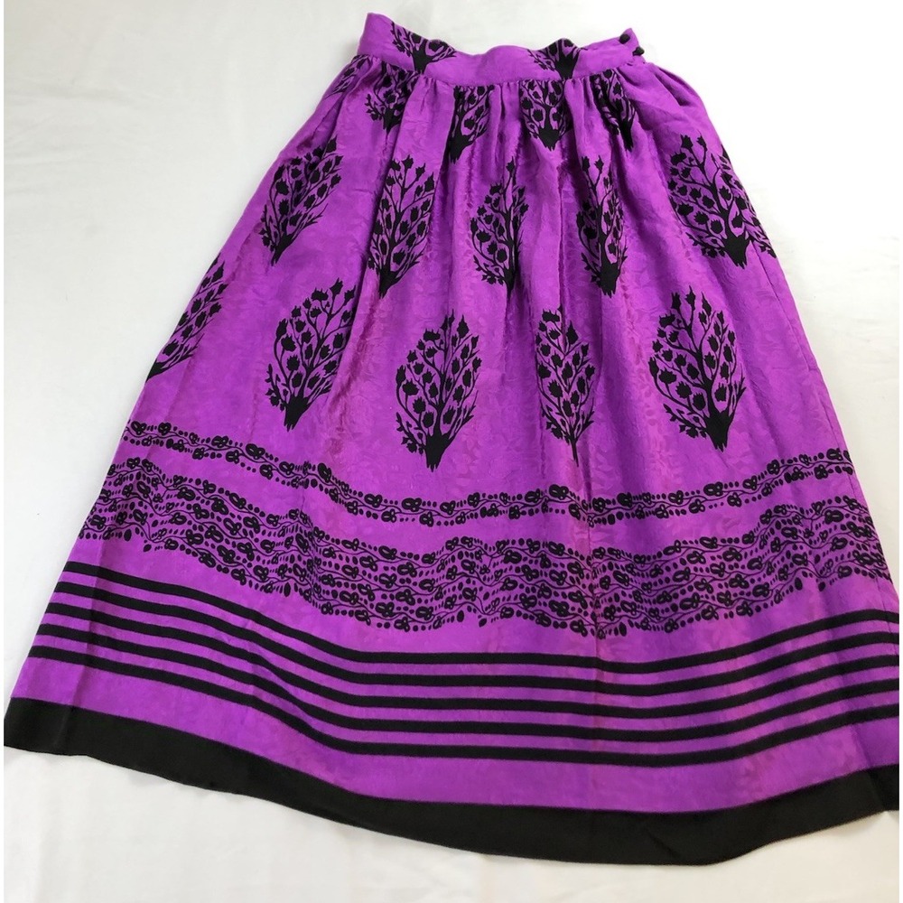 Vintage Mary McFadden for Jack Mulqueen Silk Blouse Skirt Set Purple Black Sz 8 - Picture 3 of 12
